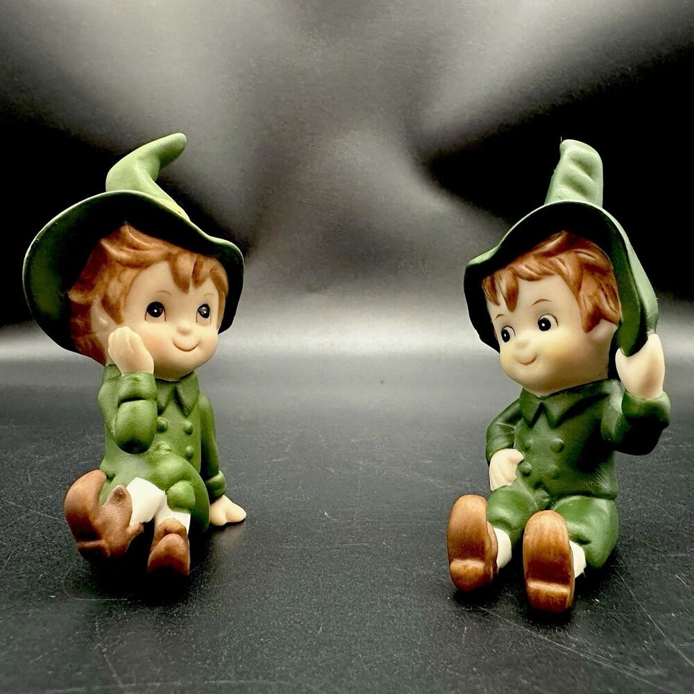 VTG Lefton Pixie Elf Leprechaun Pair Bisque Irish Fairy Tale Figurines 06107